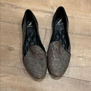 Brian Atwood Glittery Black and Silver Loafers size 9 1/2